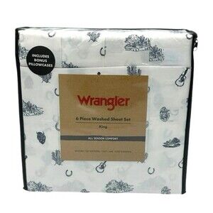 WRANGLER 6 Piece NAVY‎ BLUE Western Cowboy Desert KING Sheet Set •HTF•